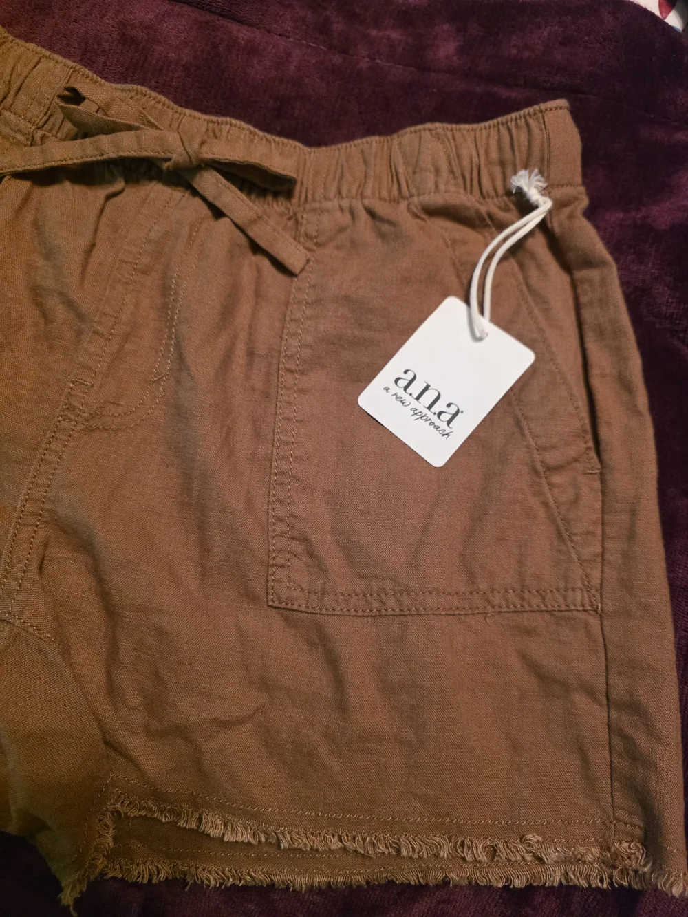 a.n.a Brown Drawstring Frayed Hem Women's Shorts Small Nwt